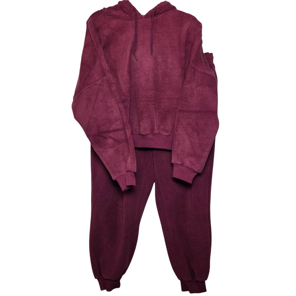 Adore Me Burgundy Sherpa Hoodie &‎ Sweatpant set Plus Size 2X